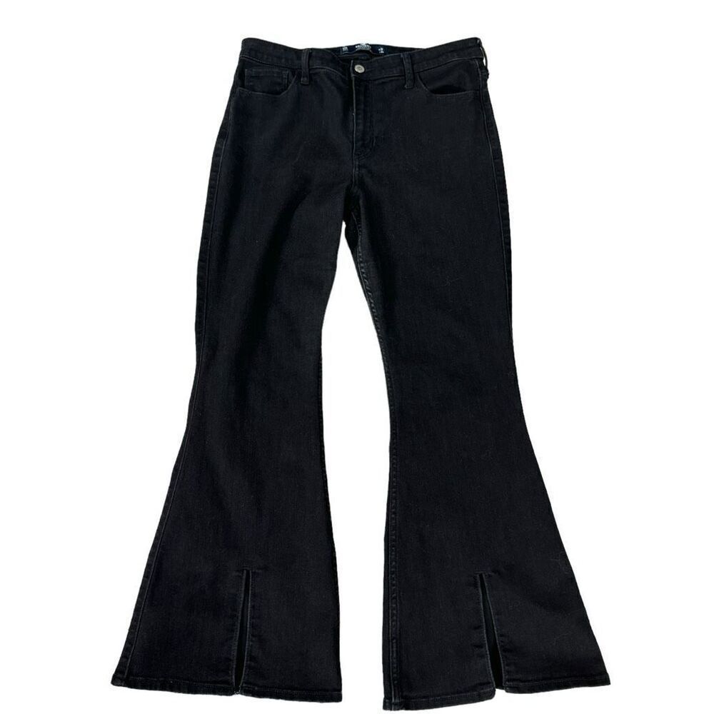 Hollister Jeans High Rise Flare Women's Size 31 Black Slit Hem Soft Stretch